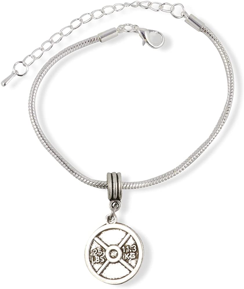 Emerald Park Jewelry Fitlife Bracelet Dumbell | Stainless Steel Snake Chain Charm Bracelet