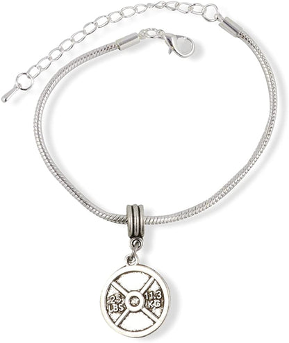 Emerald Park Jewelry Fitlife Bracelet Dumbell | Stainless Steel Snake Chain Charm Bracelet