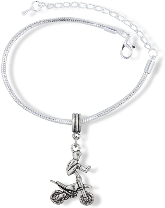 Motocross Stunt Trick over Handle Bars Snake Chain Charm Bracelet