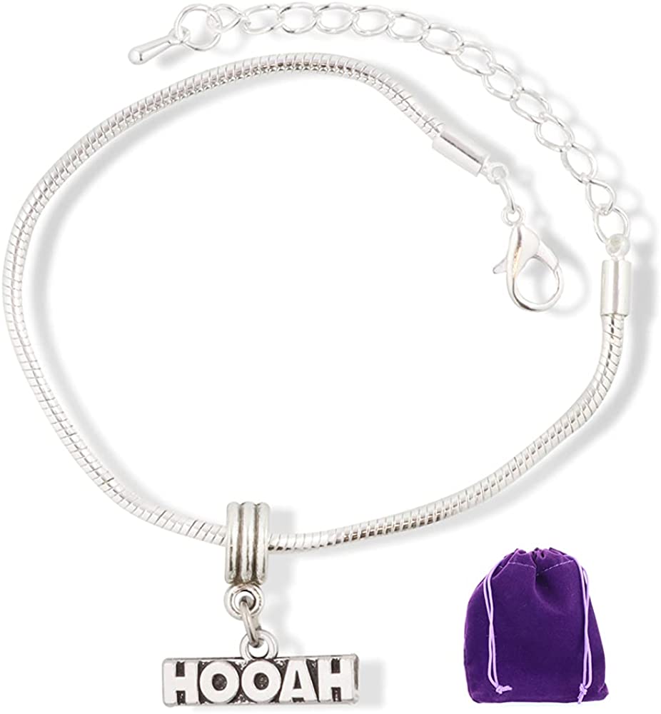 Hooah Text Snake Chain Charm Bracelet