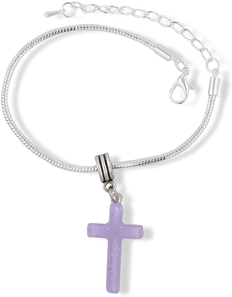 Emerald Park Jewelry Cross Plastic Snake Chain Charm Bracelet (Light Purple)