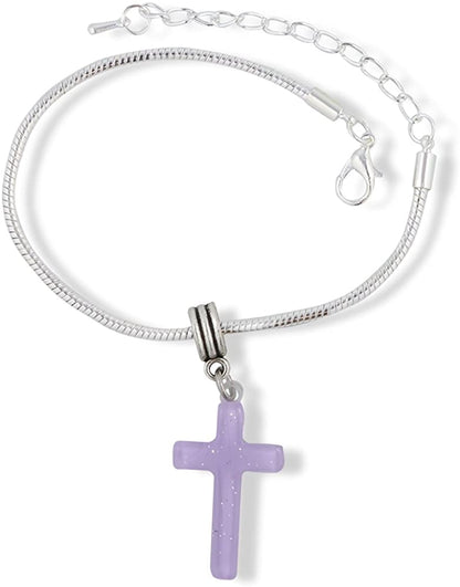 Emerald Park Jewelry Cross Plastic Snake Chain Charm Bracelet (Light Purple)