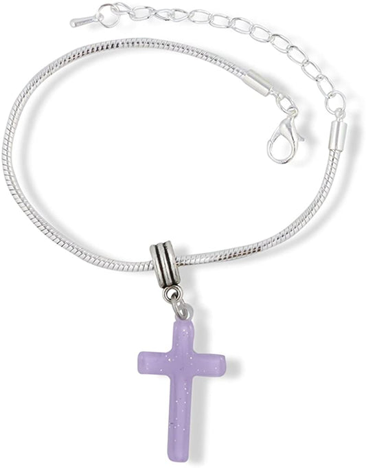Emerald Park Jewelry Cross Plastic Snake Chain Charm Bracelet (Light Purple)
