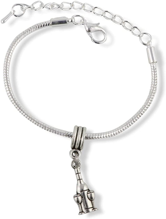 Emerald Park Jewelry Wine Bottle with Two Wine Glasses Snake Chain Charm Bracelet