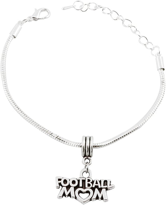 Emerald Park Jewelry Football Mom Snake Chain Charm Bracelet