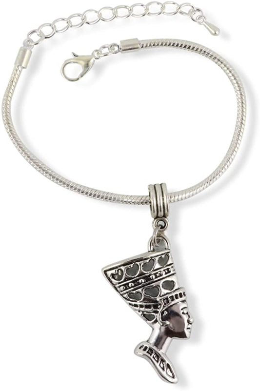 Egyptian Head Bust Snake Chain Charm Bracelet