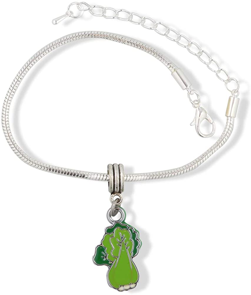 EPJ Food Charms | Bok Choy Hypoallergenic Stainless Steel Snake Chain Charm Bracelet Food Jewelry and Food Beads or Food Charm Bracelet for Women Men Cooks or Chefs A Great Food Pendant