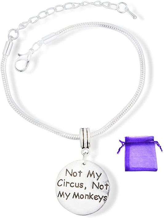 Retirement Gifts for Women | Not My Circus Not My Monkeys Hypoallergenic Stainless Steel Snake Chain Charm Bracelet as a Going Away Gift for Coworker or Gifts for Best Friend and Best Retirement Gifts
