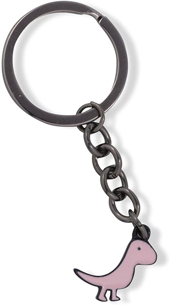 Emerald Park Jewelry Velociraptor Cartoonish Dinosaur Charm Keychain (Pink)