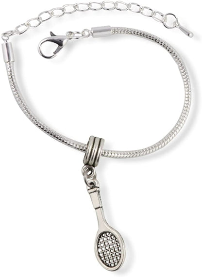 Emerald Park Jewelry Tennis Racquet Bracelet | (Single Racket) Stainless Steel Snake Chain Charm Bracelet