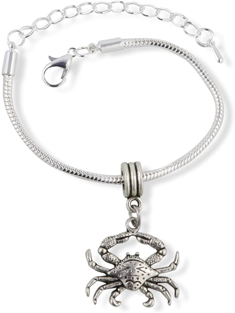 Crab ( with detail on shell ) Snake Chain Charm Bracelet