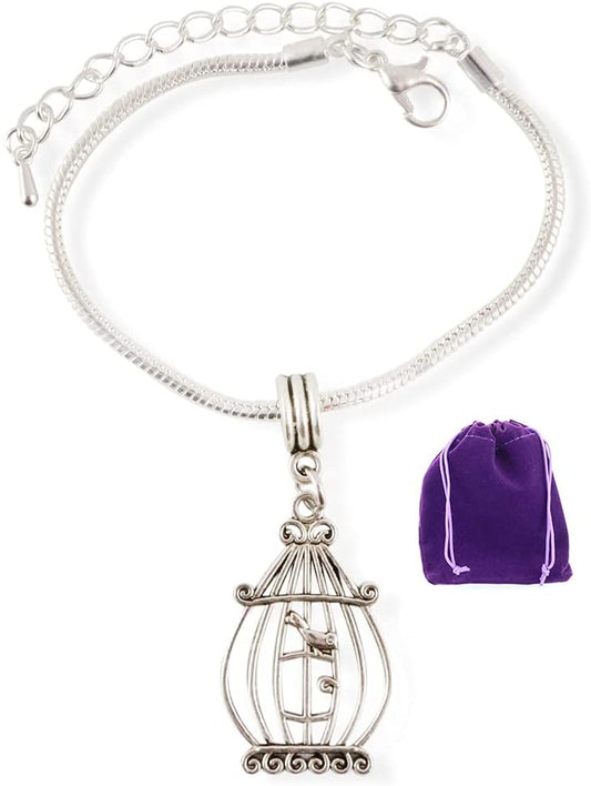 Emerald Park Jewelry Bird in a Cage Snake Chain Charm Bracelet