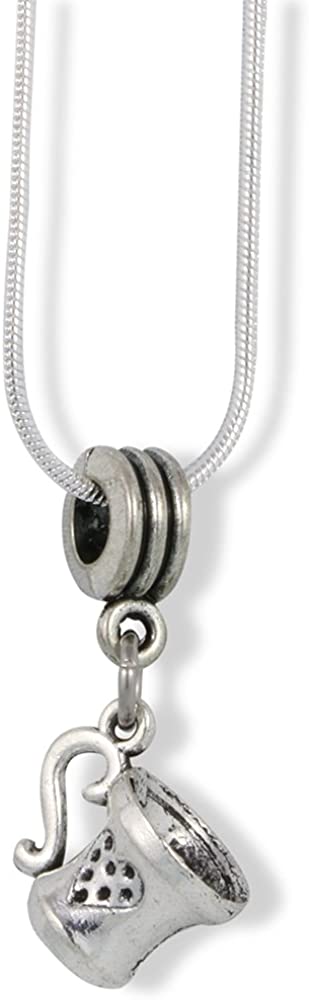 Coffee Cup with Heart on the Side Charm Snake Chain Necklace