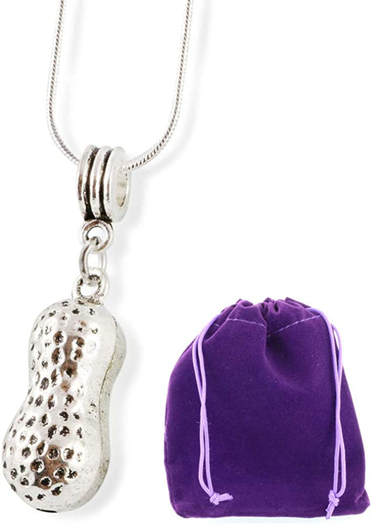 Peanut Necklace | Peanut Necklace Charm on a 22 inch Silver Plated Snake Chain Peanut Charm compatible with Pandora Bracelets as Peanut Jewelry for Women and Men with a 3D Peanut Pendant