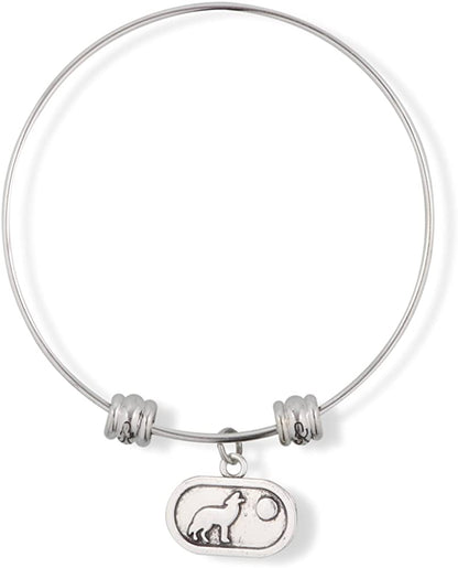 Wolf Howling at Moon on Oval Fancy Charm Bangle
