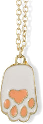 Bunny Rabbit Paw Foot White and Pink on Gold Chain Necklace