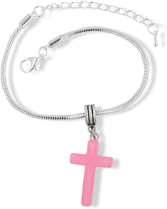 Emerald Park Jewelry Cross Plastic Snake Chain Charm Bracelet (Pink)