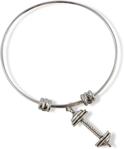 Dumbbell Bracelet | Large Dumb Bells Straight Barbell Fancy Charm Bangle