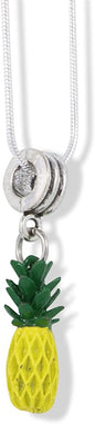 EPJ Pineapple (3D) Yellow with Green Stem Charm Snake Chain Necklace