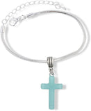 Emerald Park Jewelry Cross Plastic Snake Chain Charm Bracelet (Light Blue)
