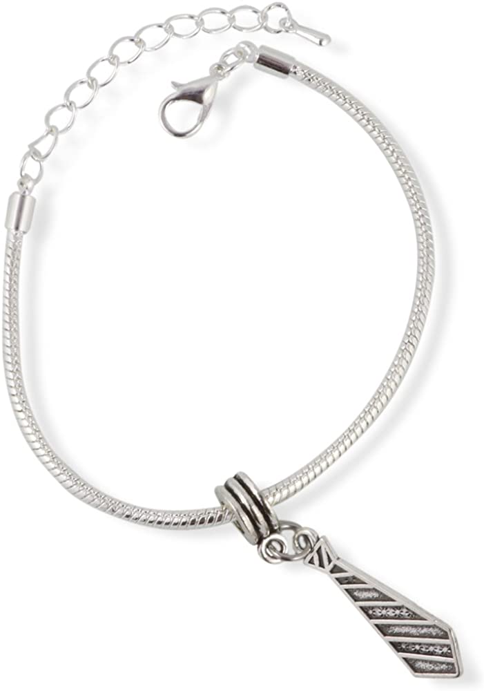 Neck Tie Charm Bracelet with Stainless Steel Snake Chain