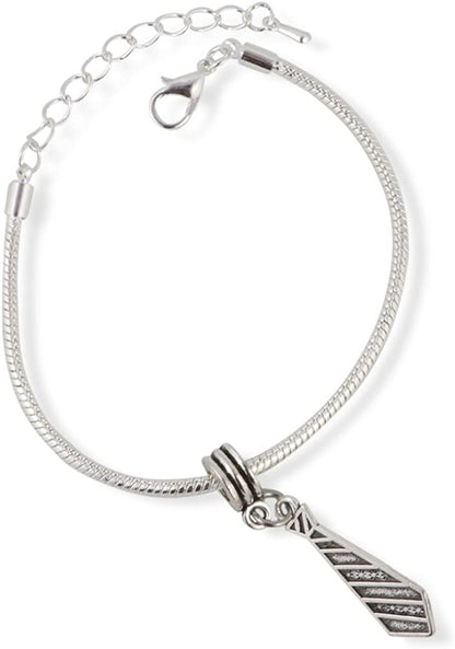 Neck Tie Charm Bracelet with Stainless Steel Snake Chain