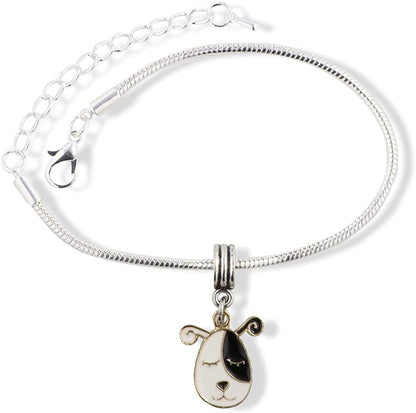 Dog Head Black and White with Twirley Ears Snake Chain Charm Bracelet