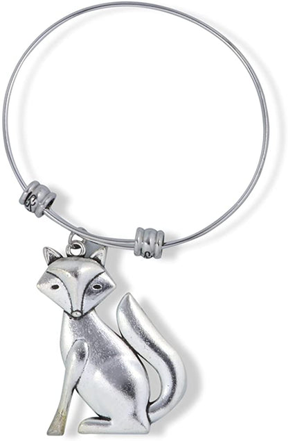 Emerald Park Jewelry Large Silver Coloured Fox Fancy Charm Bangle