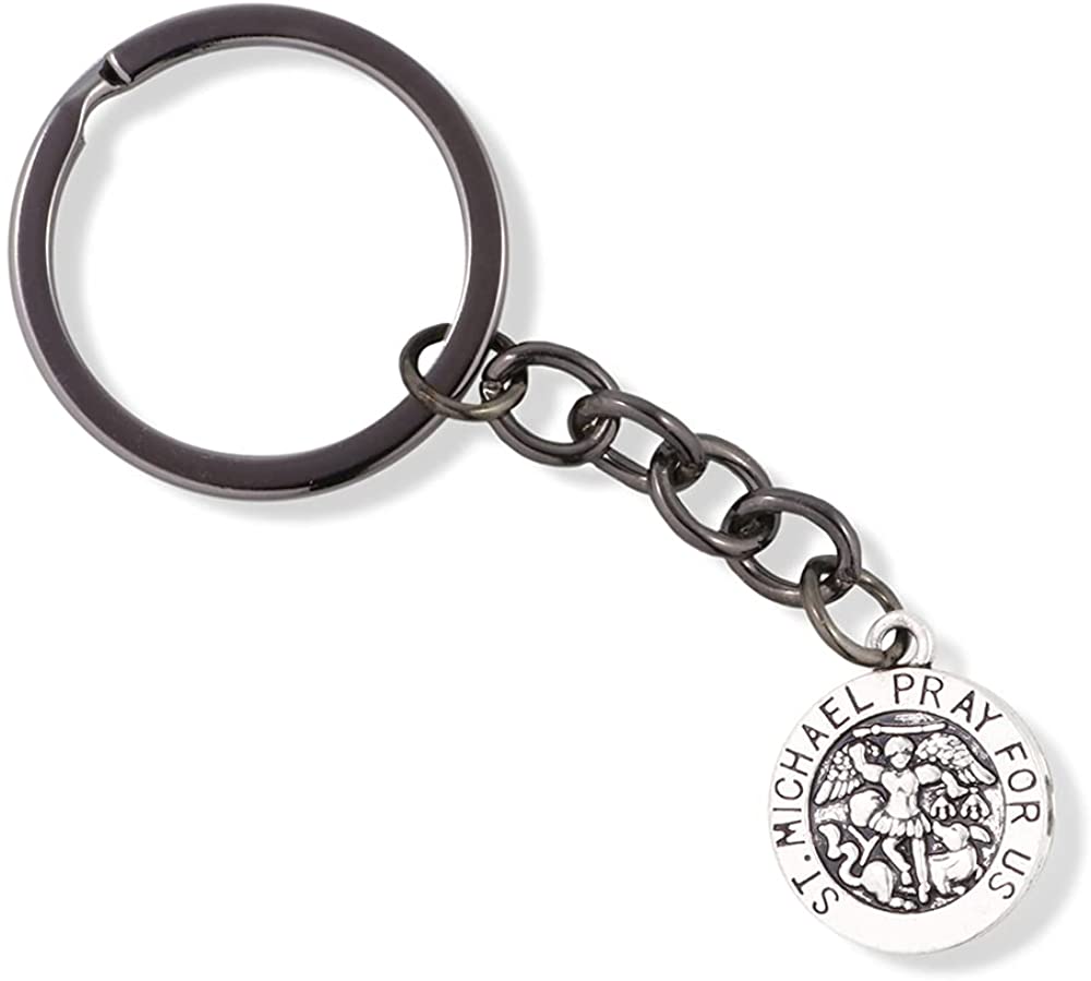EPJ Saint Michael Pray for Us Round Charm Keychain