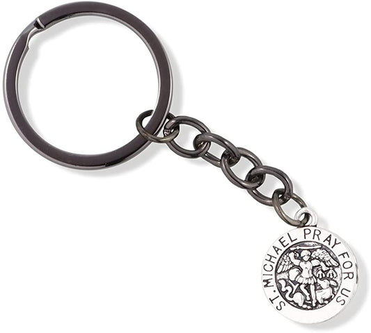 EPJ Saint Michael Pray for Us Round Charm Keychain