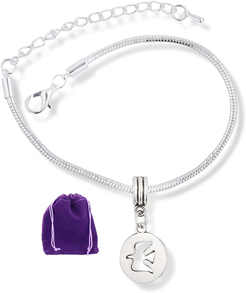 Emerald Park Jewelry Dove Bracelet | Peace Symbol Stainless Steel Snake Chain Charm Bracelet