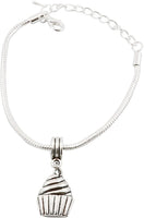 Emerald Park Jewelry Cupcake Bracelet | Cupcake Baking Charm Hypoallergenic Stainless Steel Snake Chain Charm Bracelet for Women and Men That Love Cupcake Creations for a Birthday or Gift for a Baker
