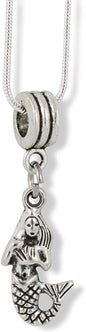 Mermaid with long hair to the waist and face showing Charm Snake Chain Necklace