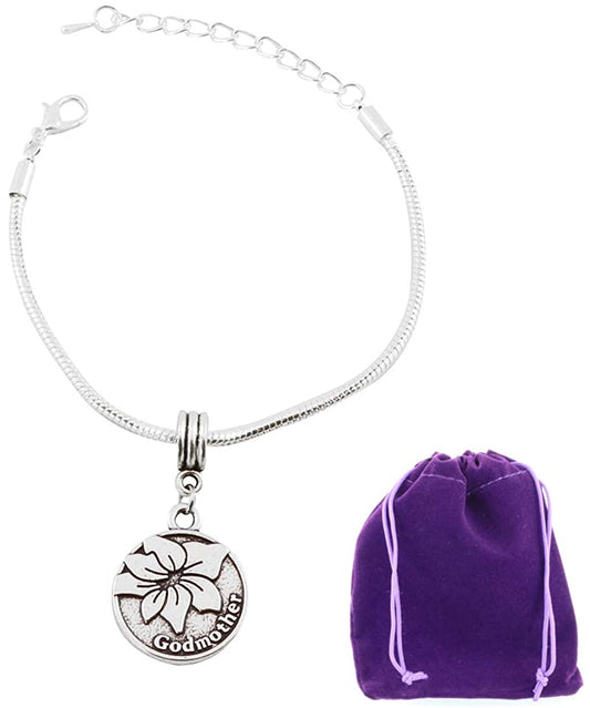 Godmother Gifts from Godchild | Gifts for Godmother Stainless Steel Snake Chain Bracelet with a Godmother Charm that can be used on a Necklace a Great Gift from a Goddaughter Godson or GodParent