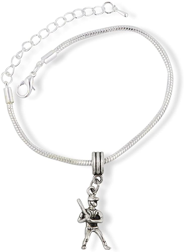 Baseball Player Ready to Swing Bat Snake Chain Charm Bracelet