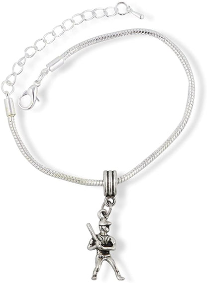 Baseball Player Ready to Swing Bat Snake Chain Charm Bracelet