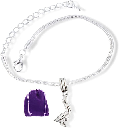 Pelican Sea Bird Snake Chain Charm Bracelet