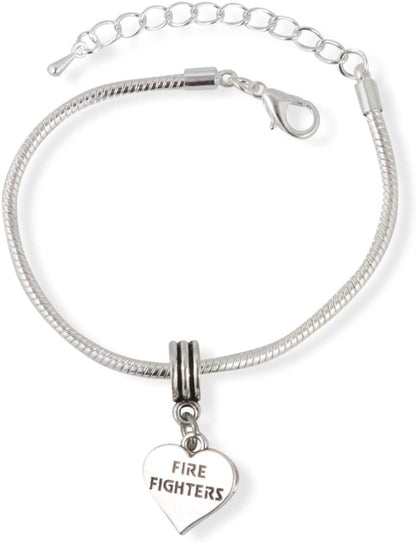 Emerald Park Jewelry Fire Fighters on a Heart Snake Chain Charm Bracelet