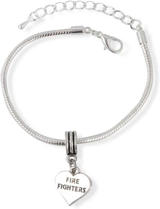 Emerald Park Jewelry Fire Fighters on a Heart Snake Chain Charm Bracelet