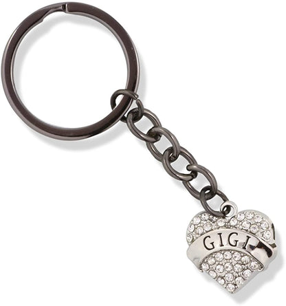 EPJ Gigi Grandma Grandmother Text on Rhinestone Heart Charm Keychain