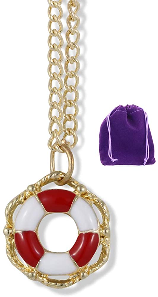 Emerald Park Jewelry Life Saver Buoy Ring Charm Snake Chain Necklace