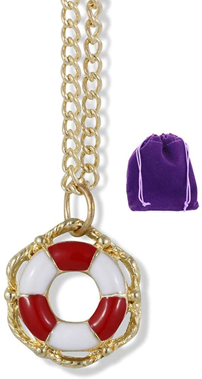 Emerald Park Jewelry Life Saver Buoy Ring Charm Snake Chain Necklace