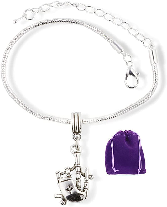 Bag Pipes Scottish Musical Instrument Snake Chain Charm Bracelet