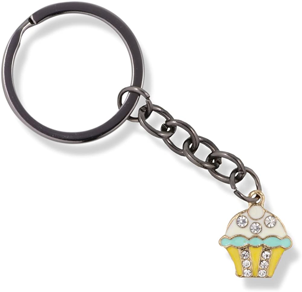 EPJ Cupcake White and Blue Icing on Yellow Bottom with Rhinestones Charm Keychain