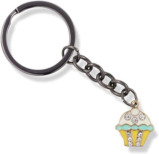 EPJ Cupcake White and Blue Icing on Yellow Bottom with Rhinestones Charm Keychain
