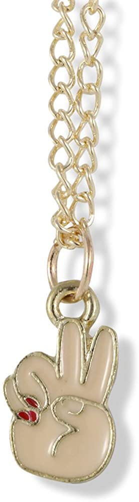 Emerald Park Jewelry Peace Sign with Pink Hand Charm Chain Necklace