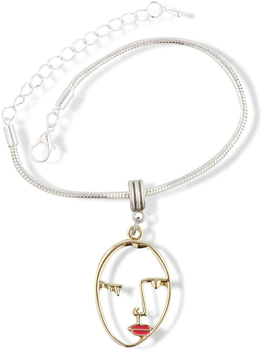 Face Outline Gold with Red Lips Bracelet