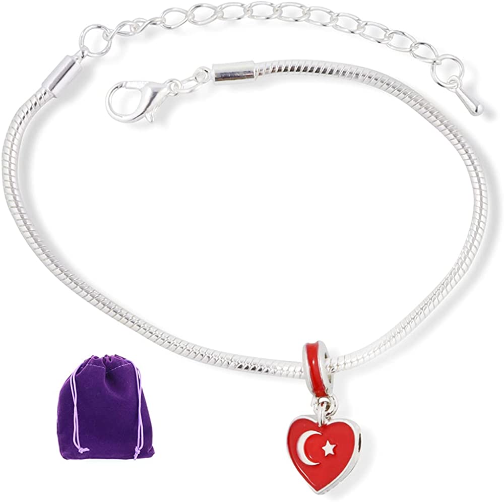 Turkish Flag Snake Chain Charm Bracelet