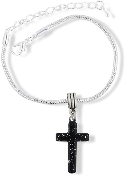 Cross Plastic Snake Chain Charm Bracelet (Black)