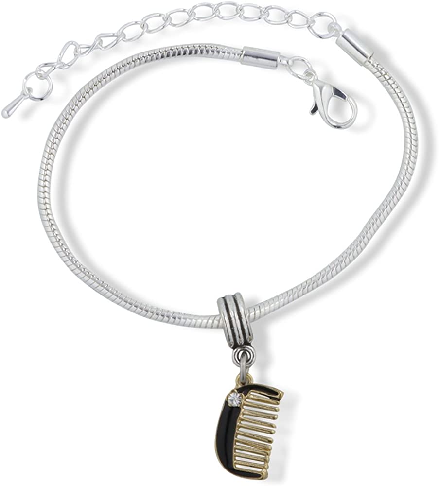 Black Comb Hair Stylist Snake Chain Charm Bracelet